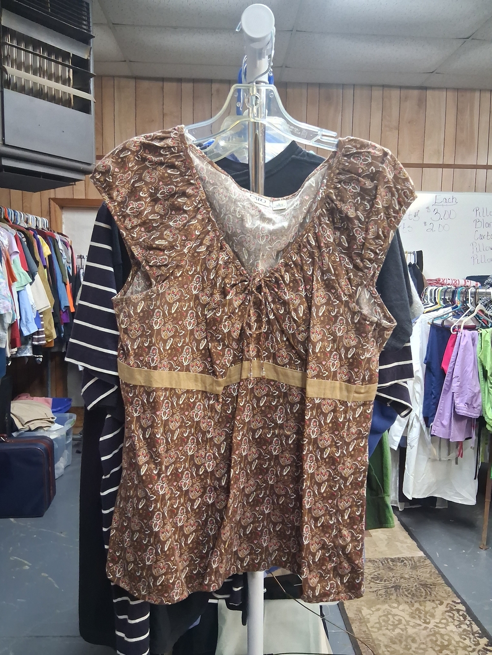 Women's Brown Paisley Ruffled V-Neck Top